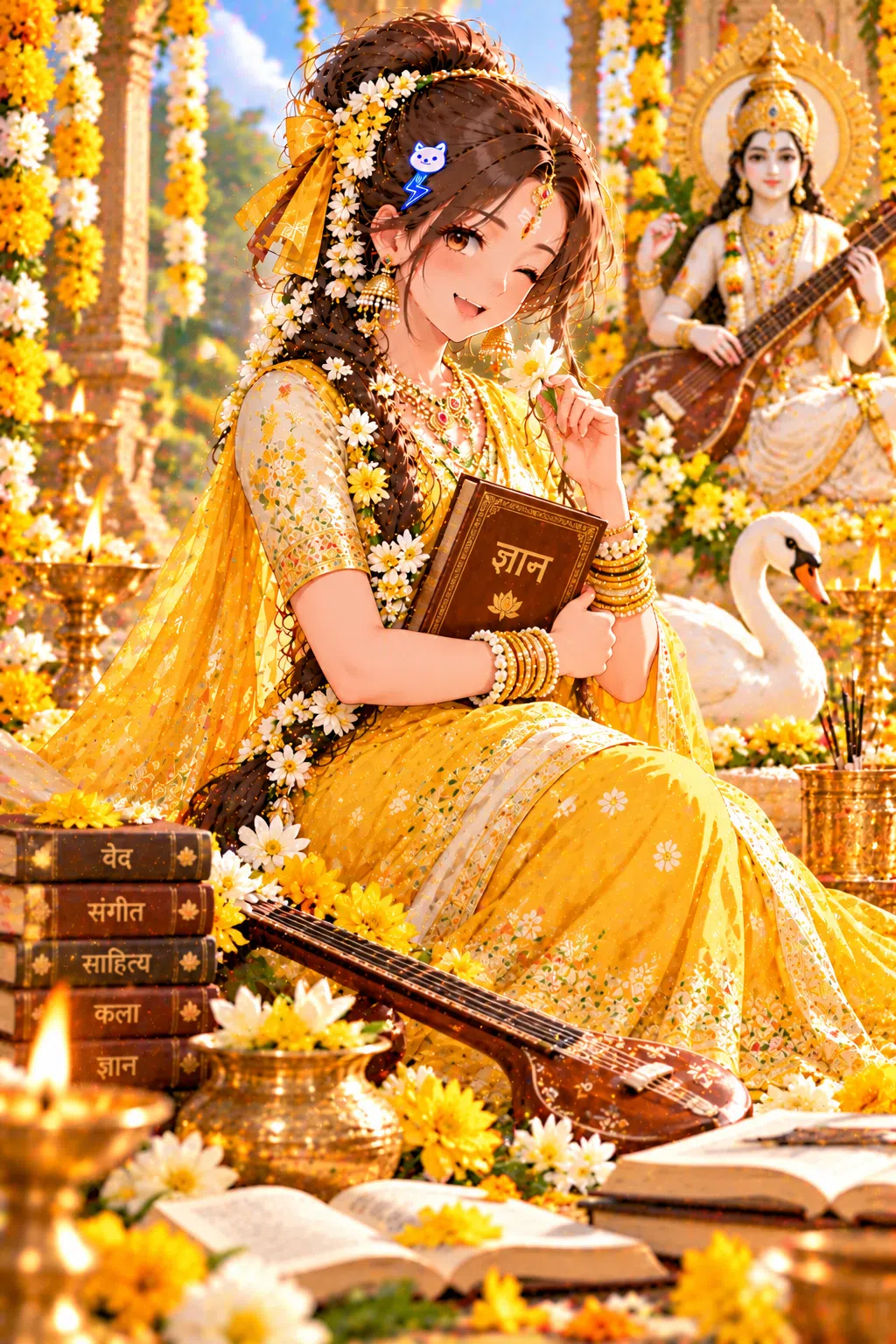 Tiny dressed for Saraswati Puja
