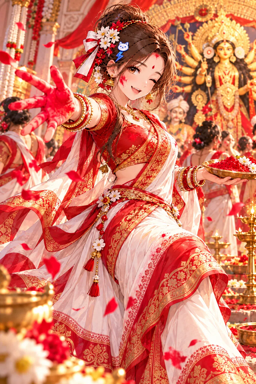 Tiny dressed for Durga Puja (Sindoor Khela)